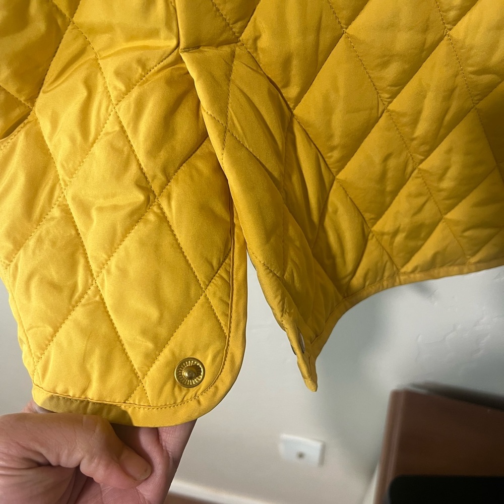 Lands End Quilted Full Zip Mock Neck Yellow Coat Jacket Pockets Size L (14-16) - Picture 6 of 11